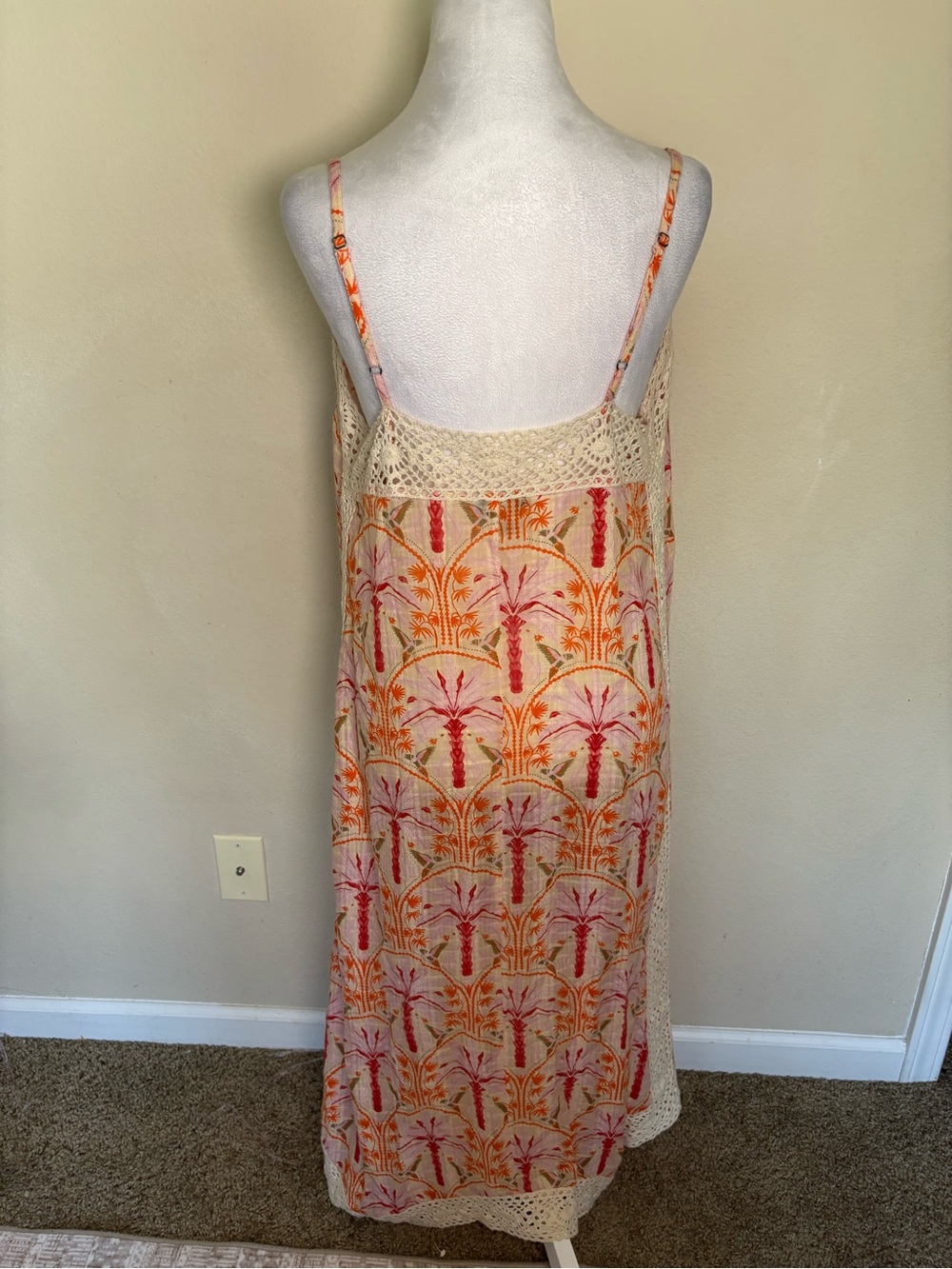 Haute Hippie Style Women’s Bohemian Pink/Orange Palm Print Maxi Slip Dress - Picture 3 of 6